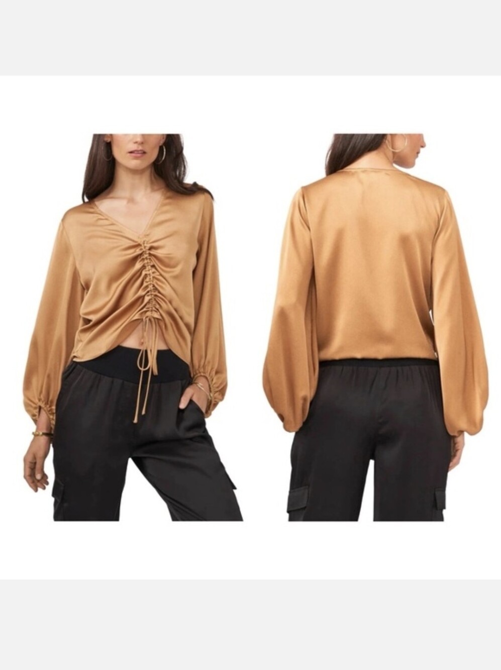 NWT VINCE CAMUTO RUCHED FRONT CREPE BLOUSE in Wild Oak Size XS